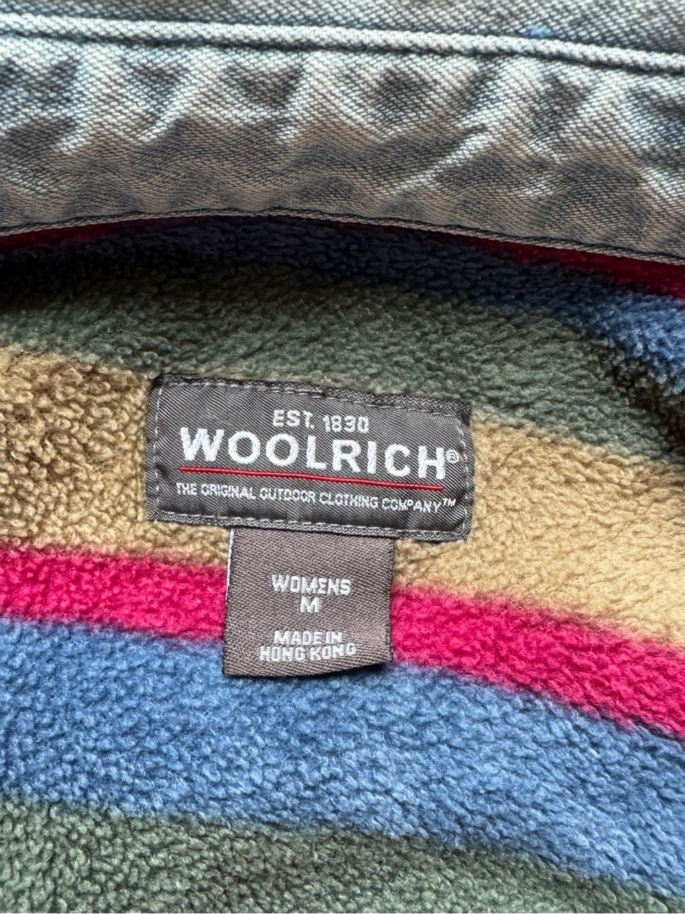 WOOLRICH vintage denim shirt jacket multi-colored stripe blanket lining size Med - Picture 4 of 14